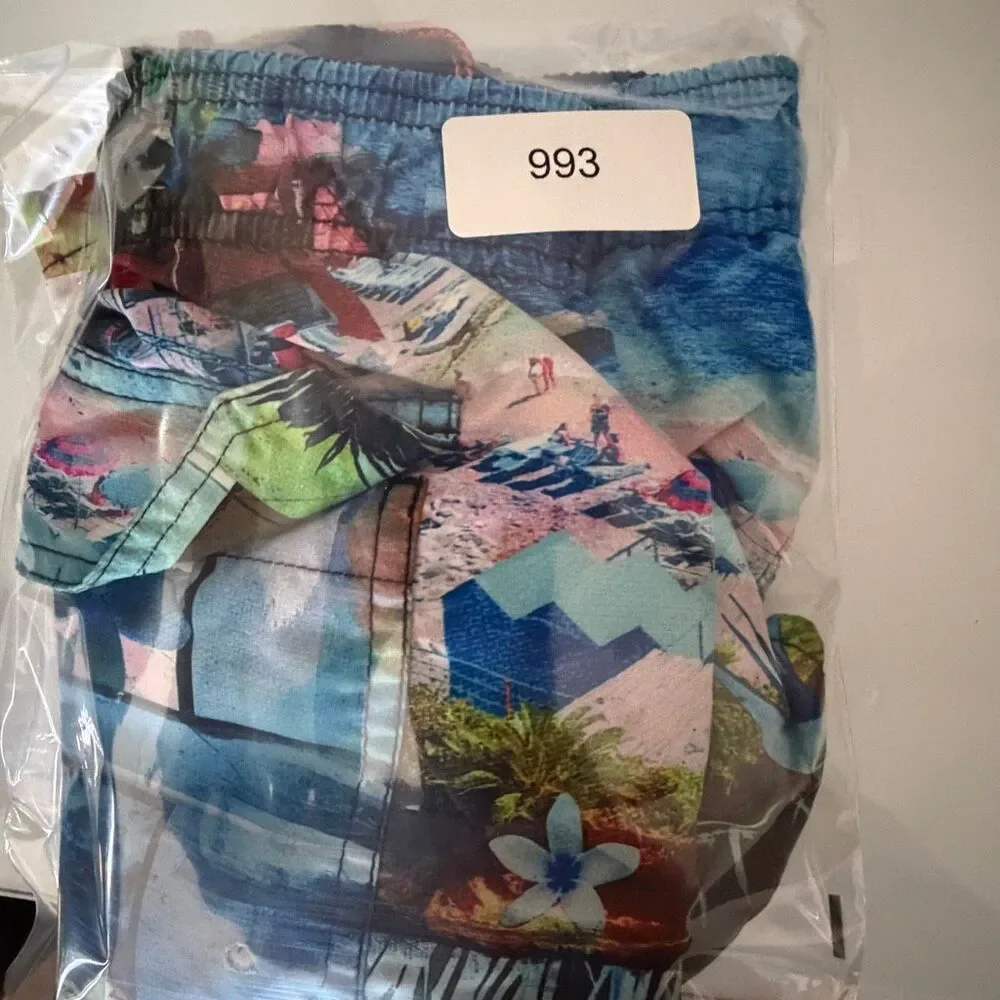 Bugatchi Men’s Swim Trunks Large Tropical Collage Print Quick Dry Board Shorts
